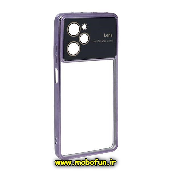 قاب گوشی Poco X5 Pro شیائومی طرح الکتروپلیتینگ ژله ای شفاف اورجینال Camera Lens محافظ لنز دار بنفش کد 261