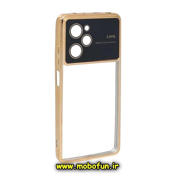 قاب گوشی Poco X5 Pro شیائومی طرح الکتروپلیتینگ ژله ای شفاف اورجینال Camera Lens محافظ لنز دار طلایی کد 264