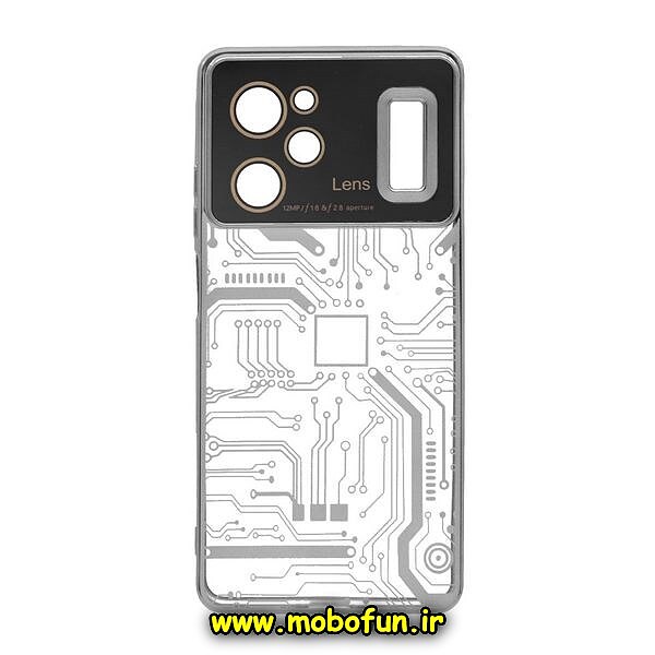 قاب گوشی Poco X5 Pro شیائومی طرح الکتروپلیتینگ مگ سیف ژله ای شفاف مدار برق اورجینال محافظ لنز دار نقره ای کد 269