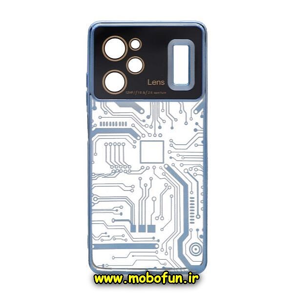 قاب گوشی Poco X5 Pro شیائومی طرح الکتروپلیتینگ مگ سیف ژله ای شفاف مدار برق اورجینال محافظ لنز دار آبی کد 270