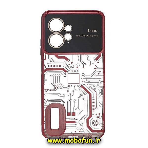 قاب گوشی Redmi Note 12 4G شیائومی طرح الکتروپلیتینگ مگ سیف ژله ای شفاف مدار برق اورجینال محافظ لنز دار قرمز زرشکی کد 322
