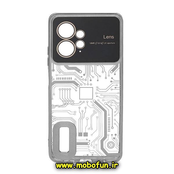 قاب گوشی Redmi Note 12 4G شیائومی طرح الکتروپلیتینگ مگ سیف ژله ای شفاف مدار برق اورجینال محافظ لنز دار نقره ای کد 324
