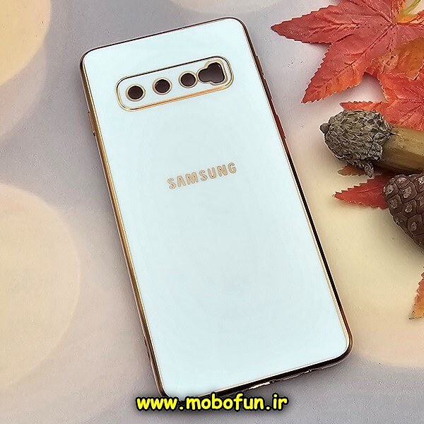 قاب گوشی Galaxy S10 سامسونگ طرح ژله ای مای کیس گلد لاین دور طلایی محافظ لنز دار سفید کد 92