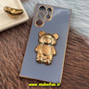 قاب گوشی Galaxy S22 Ultra سامسونگ طرح ژله ای خرسی تدی استندشو مای کیس گلد لاین دور طلایی محافظ لنز دار آبی فیلی کد 399