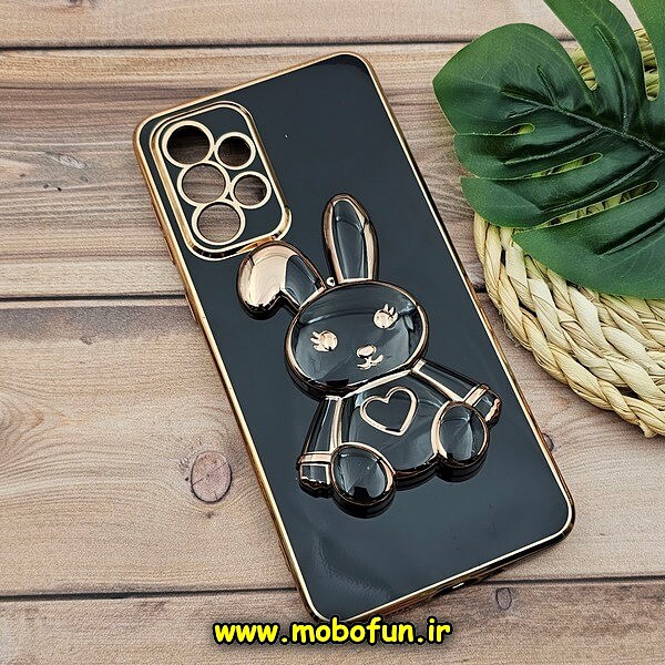 قاب گوشی Galaxy A33 5G سامسونگ طرح ژله ای خرگوشی استندشو مای کیس گلد لاین دور طلایی محافظ لنز دار مشکی کد 613