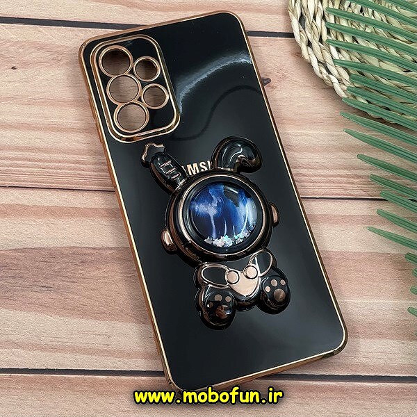 قاب گوشی Galaxy A33 5G سامسونگ طرح ژله ای فضانورد آکواریومی مای کیس گلد لاین دور طلایی استندشو محافظ لنز دار مشکی کد 615