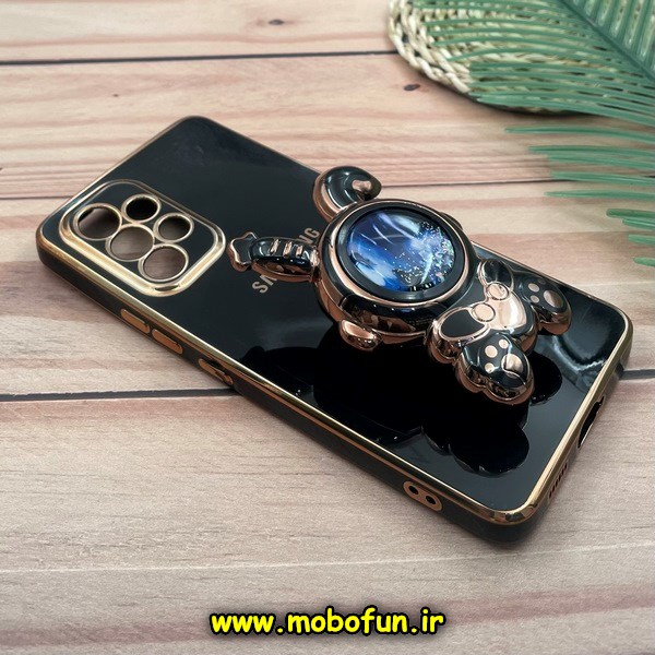 قاب گوشی Galaxy A53 5G سامسونگ طرح ژله ای فضانورد آکواریومی مای کیس گلد لاین دور طلایی استندشو محافظ لنز دار مشکی کد E42-171847