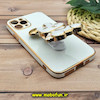قاب گوشی iPhone 11 Pro آیفون طرح ژله ای خرگوشی استندشو مای کیس گلد لاین دور طلایی محافظ لنز دار سفید کد 512