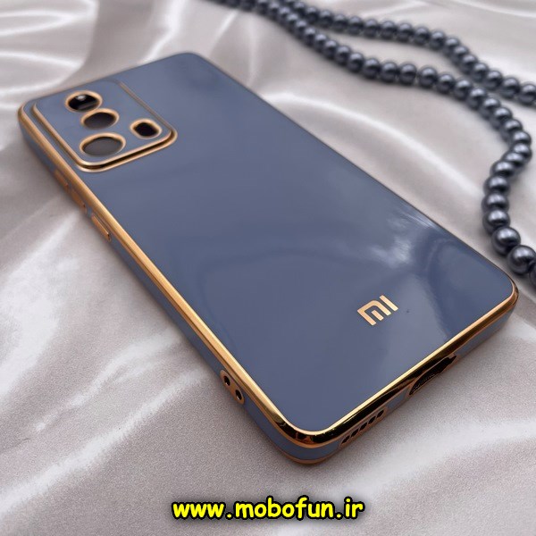 قاب گوشی Xiaomi 13 Lite شیائومی طرح ژله ای مای کیس گلد لاین دور طلایی محافظ لنز دار آبی فیلی کد 50
