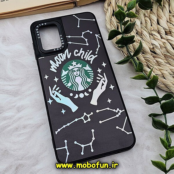 قاب گوشی Galaxy A12 - Galaxy M12 سامسونگ پشت گلس آینه ای CASETIFY طرح استارباکس STARBUCKS مات محافظ لنزدار مشکی کد 1460