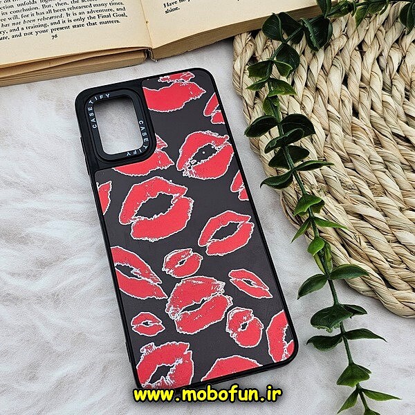 قاب گوشی Galaxy A12 - Galaxy M12 سامسونگ پشت گلس آینه ای CASETIFY طرح بوسه مات محافظ لنزدار مشکی کد 1471