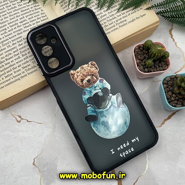 قاب گوشی Galaxy A14 4G - Galaxy A14 5G سامسونگ پشت مات متال کیس طرح تدی خرسی دور سیلیکونی محافظ لنزدار مشکی کد 669