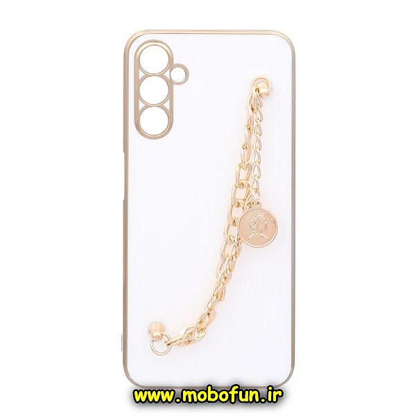 قاب گوشی Galaxy A14 4G - Galaxy A14 5G سامسونگ طرح مای کیس گلد لاین لاکچری دستبندی کارتیر محافظ لنز دار سفید کد 671
