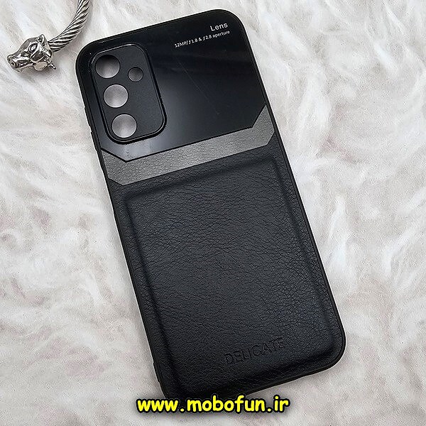 قاب گوشی Galaxy A14 4G - Galaxy A14 5G سامسونگ طرح چرم و گلس دلیکات DELICATE محافظ لنز دار مشکی کد 686
