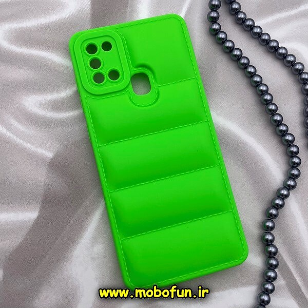 قاب گوشی Galaxy A21S سامسونگ سیلیکون ژله ای پافر PC زیر بسته محافظ لنز دار سبز فسفری کد 859