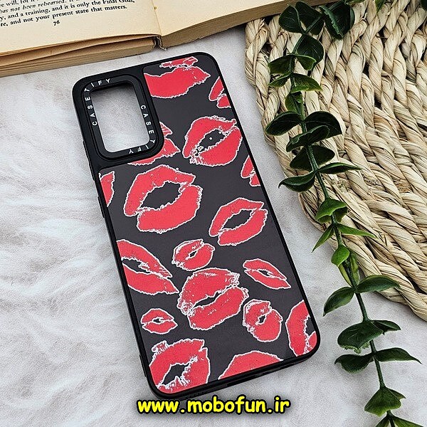 قاب گوشی Galaxy A32 4G سامسونگ پشت گلس آینه ای CASETIFY طرح بوسه مات محافظ لنزدار مشکی کد 1075