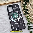 قاب گوشی Galaxy A32 4G سامسونگ پشت گلس آینه ای CASETIFY طرح استارباکس STARBUCKS مات محافظ لنزدار مشکی کد 1076