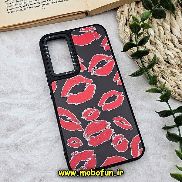 قاب گوشی Galaxy A54 5G سامسونگ پشت گلس آینه ای CASETIFY طرح بوسه مات محافظ لنزدار مشکی کد 686