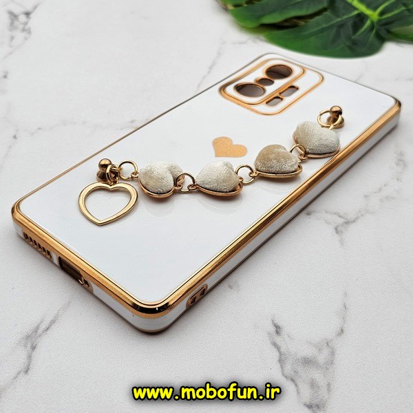 قاب گوشی Mi 11T - Mi 11T Pro شیائومی طرح مای کیس گلد لاین لاکچری دستبندی زنجیری قلبی مخملی آویزدار سفید کد E42-171733