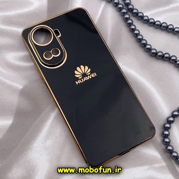 قاب گوشی Huawei Nova 10 SE هوآوی طرح ژله ای مای کیس گلد لاین دور طلایی محافظ لنز دار مشکی کد 7