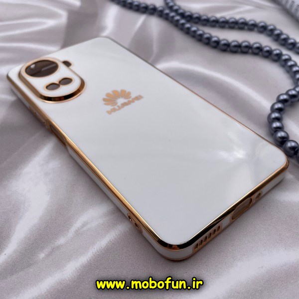 قاب گوشی Huawei Nova 10 SE هوآوی طرح ژله ای مای کیس گلد لاین دور طلایی محافظ لنز دار سفید کد 8