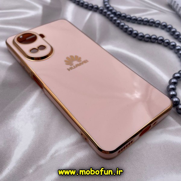 قاب گوشی Huawei Nova 10 SE هوآوی طرح ژله ای مای کیس گلد لاین دور طلایی محافظ لنز دار گلبهی کد 9