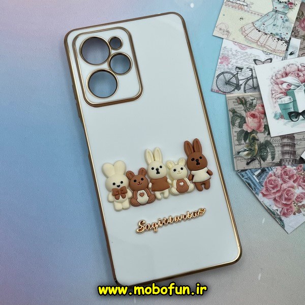 قاب گوشی Poco X5 Pro 5G شیائومی طرح ژله ای مای کیس گلد لاین دور طلایی عروسکی سه بعدی محافظ لنز دار سفید کد 271