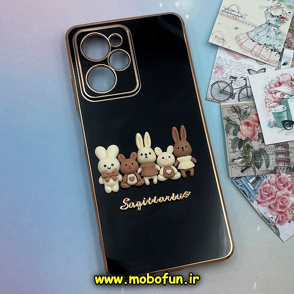 قاب گوشی Poco X5 Pro 5G شیائومی طرح ژله ای مای کیس گلد لاین دور طلایی عروسکی سه بعدی محافظ لنز دار مشکی کد 272