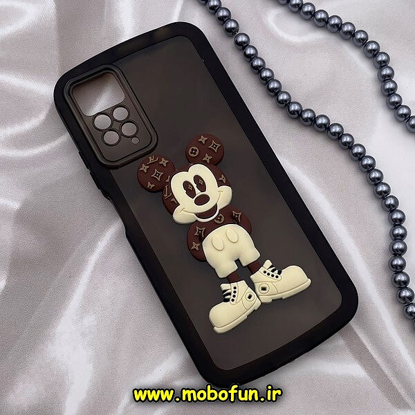 قاب گوشی Xiaomi Redmi Note 11 Pro 4G Global - Redmi Note 11 Pro 5G Global شیائومی طرح ژله ای شفاف بالشتی سه بعدی میکی موس محافظ لنز دار مشکی کد 355