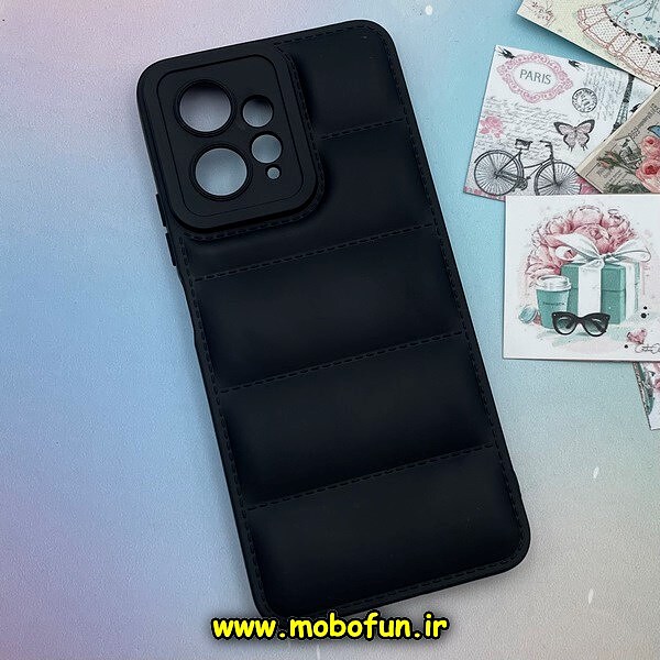 قاب گوشی Redmi Note 12 4G شیائومی سیلیکون ژله ای پافر PC زیر بسته محافظ لنز دار مشکی کد 374