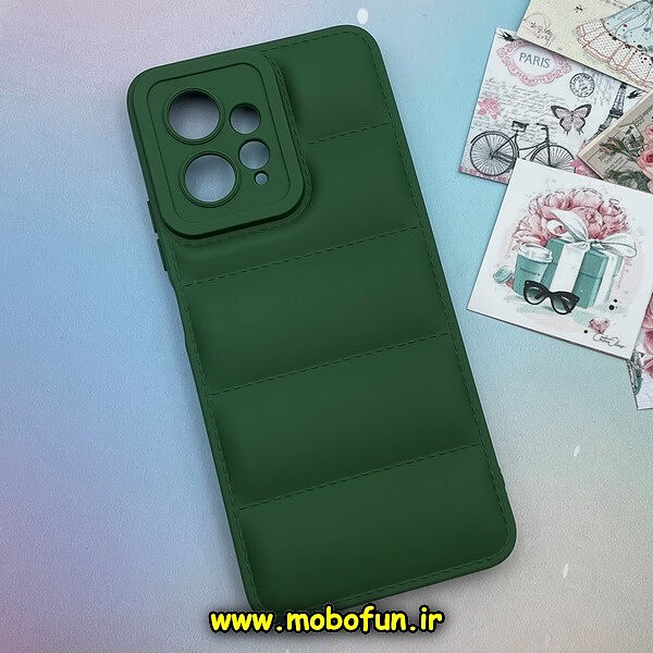 قاب گوشی Redmi Note 12 4G شیائومی سیلیکون ژله ای پافر PC زیر بسته محافظ لنز دار سبز کد 375