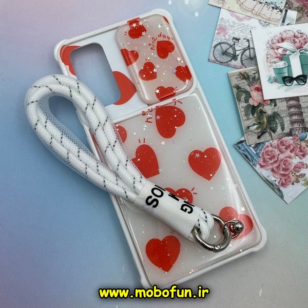 قاب گوشی Galaxy S20 FE سامسونگ طرح رزینی IMD ایربگ دار فانتزی محافظ لنز دار کشویی دارای آویزبند کد 600