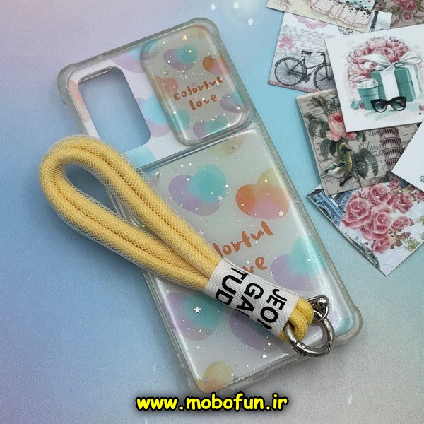 قاب گوشی Galaxy S20 FE سامسونگ طرح رزینی IMD ایربگ دار فانتزی محافظ لنز دار کشویی دارای آویزبند کد 601