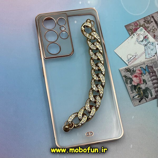 قاب گوشی Galaxy S21 Ultra سامسونگ طرح الکتروپلیتینگ ژله ای شفاف اورجینال دستبندی کارتیر محافظ لنز دار سفید کد 346