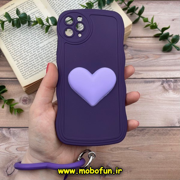 قاب گوشی iPhone 11 Pro Max آیفون طرح بالشتی النگویی قلبی سه بعدی سیلیکونی محافظ لنز دار بنفش کد 666