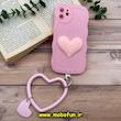 قاب گوشی iPhone 12 آیفون طرح بالشتی النگویی قلبی سه بعدی سیلیکونی محافظ لنز دار صورتی کد 866