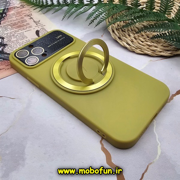 قاب گوشی iPhone 12 Pro آیفون سیلیکونی اورجینال Camera Lens زیر بسته HD GLASS FILM محافظ لنز دار مگ سیف هولدر دار زرد لیموئی کد E9-170018