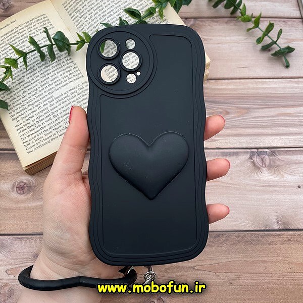 قاب گوشی iPhone 12 Pro Max آیفون طرح بالشتی النگویی قلبی سه بعدی سیلیکونی محافظ لنز دار مشکی کد 754