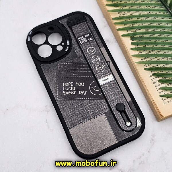 قاب گوشی iPhone 13 Pro Max آیفون دستبندی سیلیکونی GOOD LUCK لبخند Fashion محافظ لنز دار مشکی کد 653