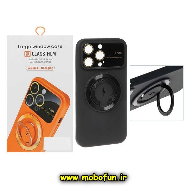 قاب گوشی iPhone 14 Pro Max آیفون سیلیکونی اورجینال Camera Lens زیر بسته HD GLASS FILM محافظ لنز دار مگ سیف هولدر دار مشکی کد E9-170031