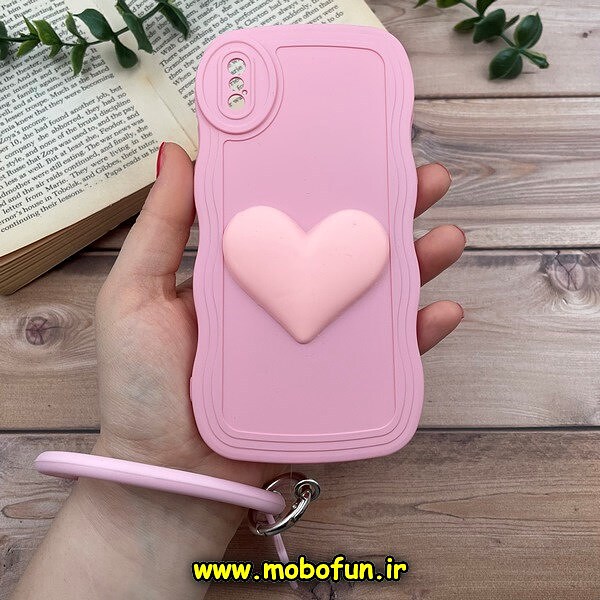 قاب گوشی iPhone X - iPhone XS آیفون طرح بالشتی النگویی قلبی سه بعدی سیلیکونی محافظ لنز دار صورتی کد 604