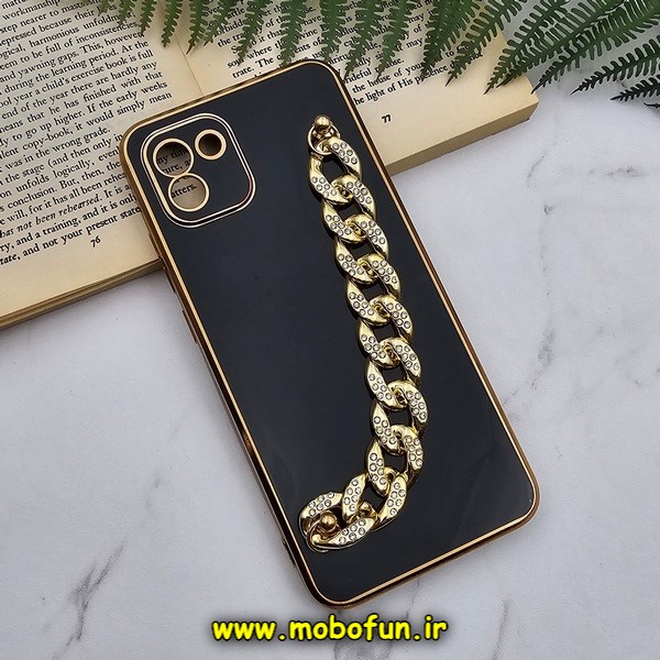 قاب گوشی Galaxy A03 2022 سامسونگ طرح مای کیس گلد لاین لاکچری دستبندی کارتیر نگینی محافظ لنز دار مشکی کد 127