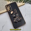 قاب گوشی Galaxy A14 4G - Galaxy A14 5G سامسونگ طرح ژله ای خرگوشی استندشو مای کیس گلد لاین دور طلایی محافظ لنز دار مشکی کد 711