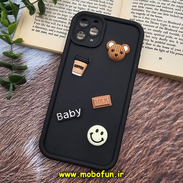 قاب گوشی iPhone 11 Pro Max آیفون طرح سیلیکونی ژله ای سه بعدی برجسته عروسکی COFFEE Baby محافظ لنز دار مشکی کد 677