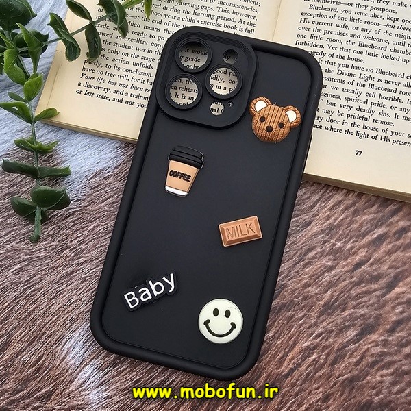 قاب گوشی iPhone 14 Pro Max آیفون طرح سیلیکونی ژله ای سه بعدی برجسته عروسکی COFFEE Baby محافظ لنز دار مشکی کد 280