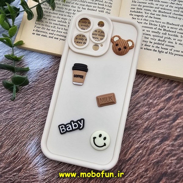 قاب گوشی iPhone 14 Pro Max آیفون طرح سیلیکونی ژله ای سه بعدی برجسته عروسکی COFFEE Baby محافظ لنز دار کرم کد 282