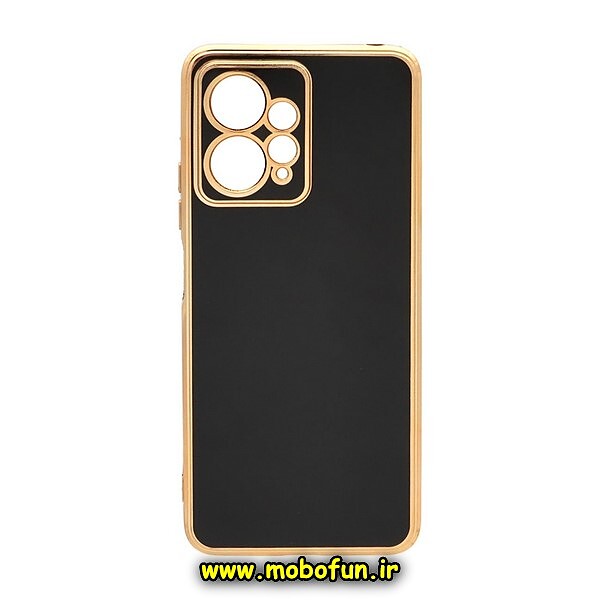 قاب گوشی Redmi Note 12 4G شیائومی طرح ژله ای مای کیس گلد لاین دور طلایی محافظ لنز دار مشکی کد 437