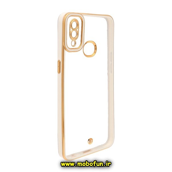 قاب گوشی Galaxy A10S سامسونگ طرح الکتروپلیتینگ ژله ای شفاف محافظ لنز دار سفید کد 753