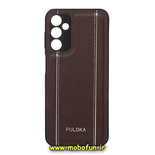قاب گوشی Galaxy M14 5G سامسونگ اورجینال PULOKA پولوکا NEW CASE طرح چرمی دوخت دار HARD محافظ لنز دار زرشکی کد 15