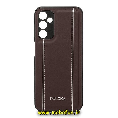قاب گوشی Galaxy M14 5G سامسونگ اورجینال PULOKA پولوکا NEW CASE طرح چرمی دوخت دار HARD محافظ لنز دار زرشکی کد 15